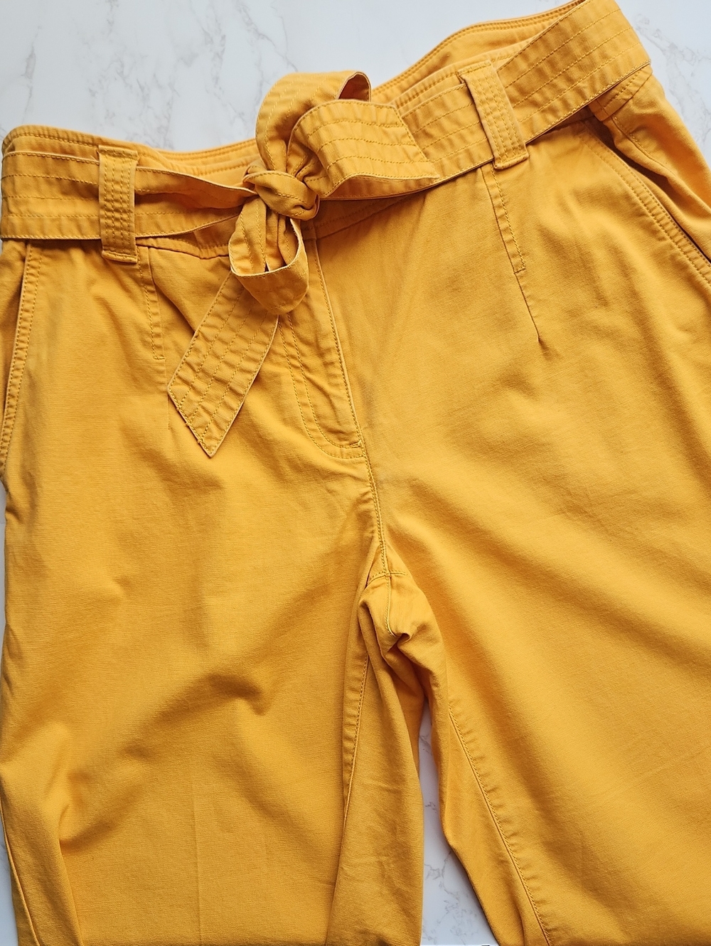 LOFT Mustard Yellow Belted Cropped Wide Leg Pants 8